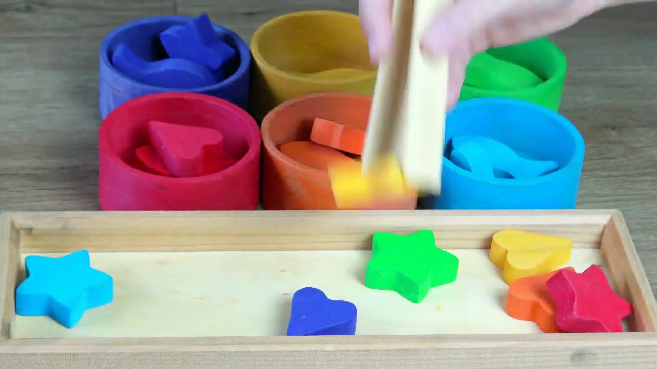 Learning video for kids Grimm's rainbow sorting bowls color and shape