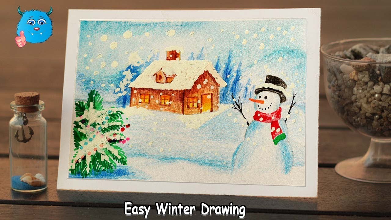 How To Draw Winter Season Scenery Easy Drawing For Beginners Youtube