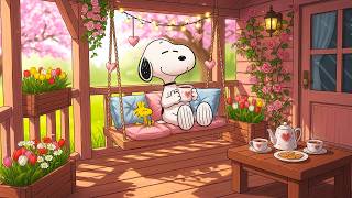 Snoopy Drinking Coffee ☕ Relaxing Jazz Music for Stress Relief 🌷 Sunny Jazz Cafe Ambience
