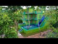 Build elegant modern  4story house design water slide swimming pool and water park in forest
