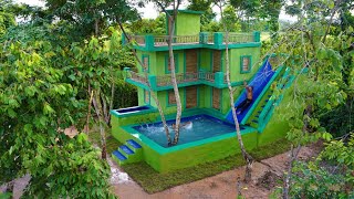 Build Elegant Modern 4-Story House Design ,Water Slide ,Swimming Pool And Water Park In Forest