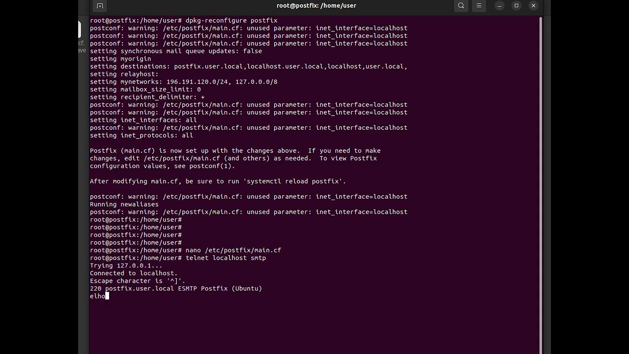 Postfix configuration on ubuntu for local host mailing YouTube