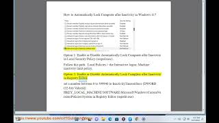 Automatically Lock Computer after Inactivity in Windows 11