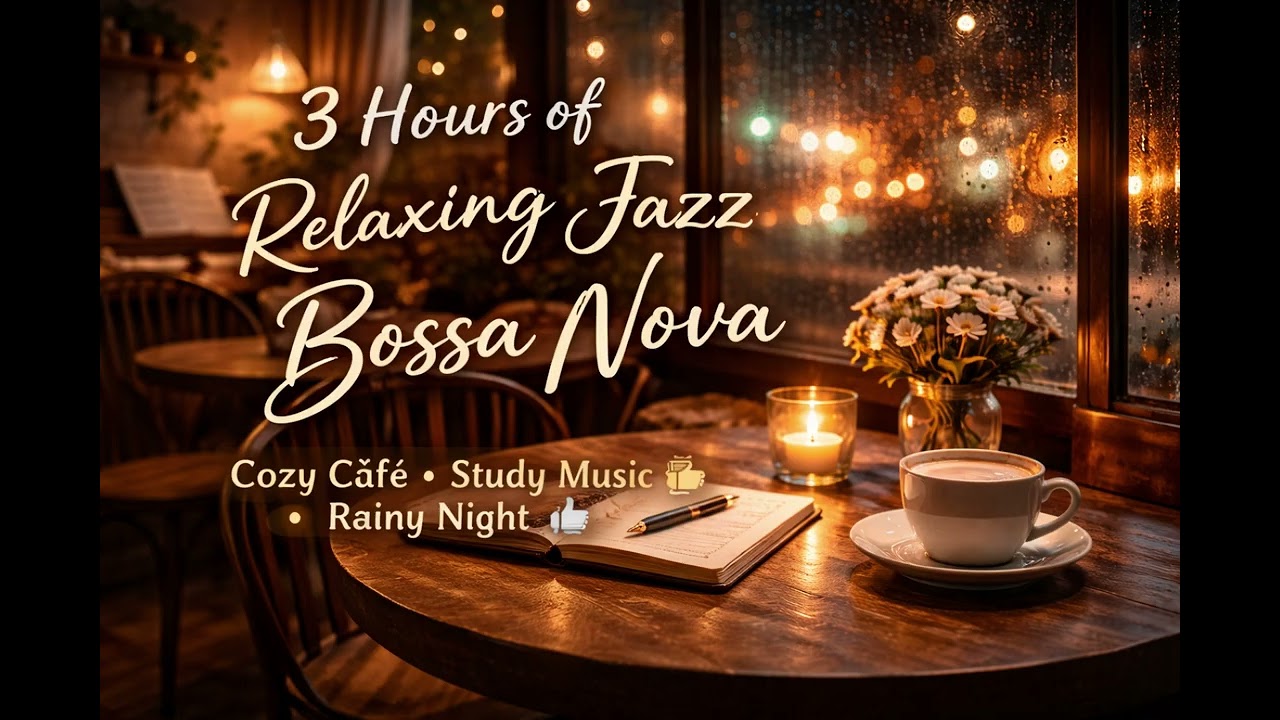 3 Hours of Relaxing Jazz Bossa Nova ☕ Cozy Café Study Music & Rainy Night Ambience