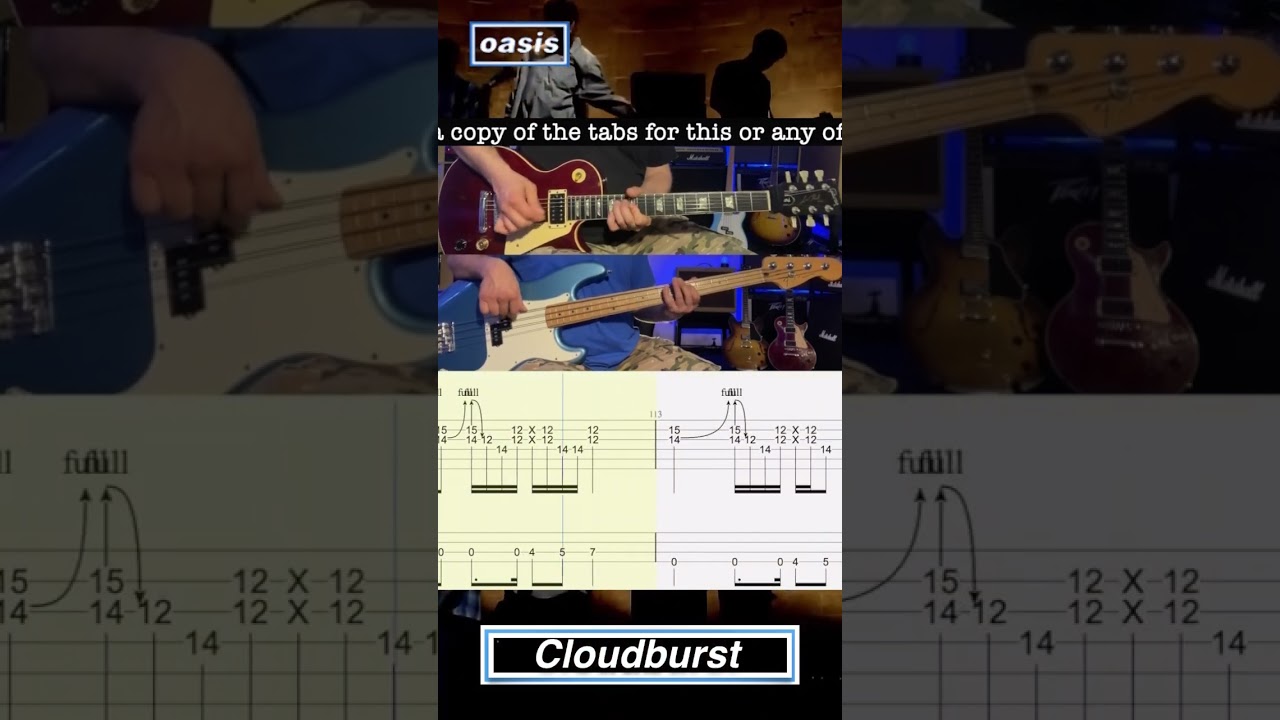 Cloudburst - Oasis - Lead Guitar & Bass Lesson - Cover - Rolling Tab - Noel Gallagher - Guigsy