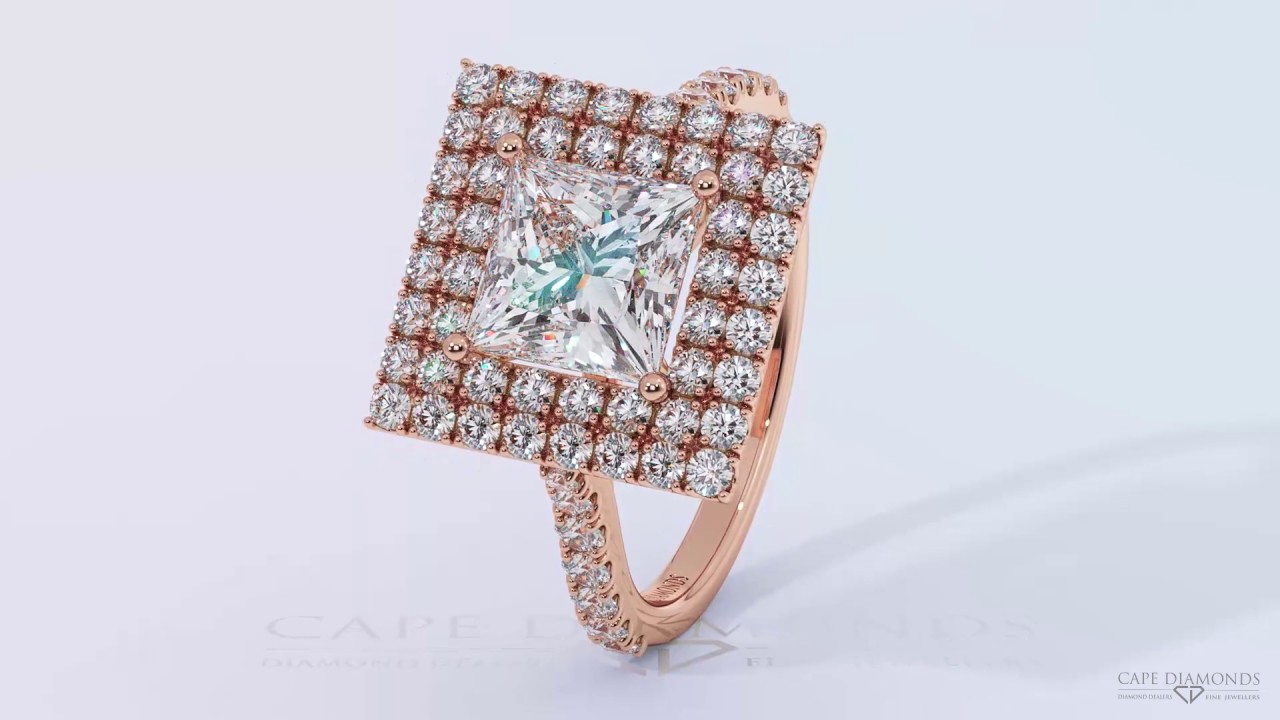 CAPE DIAMONDS - The Princess Cut Double Halo Rose Gold Diamond Engagement Rings