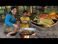 Survival skill- Mother cooking duck spicy with green pepper sauce recipe- Duck spicy for dinner