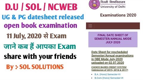 Open book examination Datesheet released by DU to all courses UG & PG