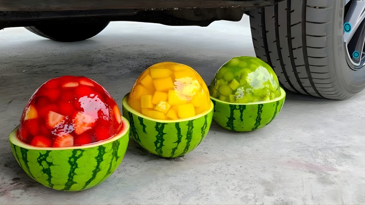 🍉 Funny Crushing Experiment Jelly Watermelon vs Car! Crushing Crunchy, Soft Things with Car! 💦