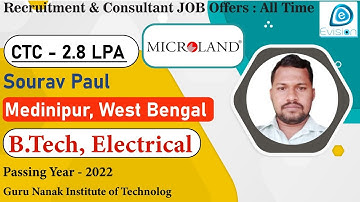 Congrats, Sourav | Selected in "MICROLAND" | 2.8 LPA | ELECTRICAL ENGINEER, Passing 2022 | Medinipur