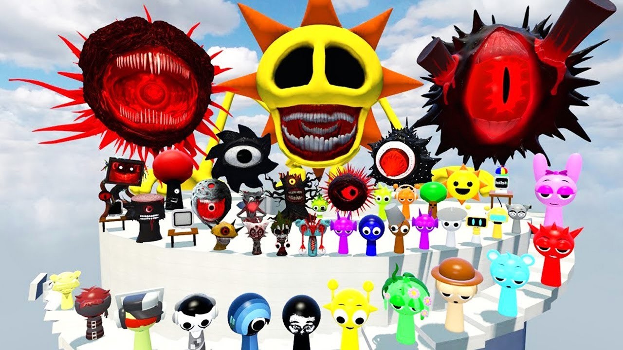 DESTROY SPRUNKI MR SUN MOON TREE FUN COMPUTER ALL PHASE in SKY TOWER (Garry's Mod Sandbox)