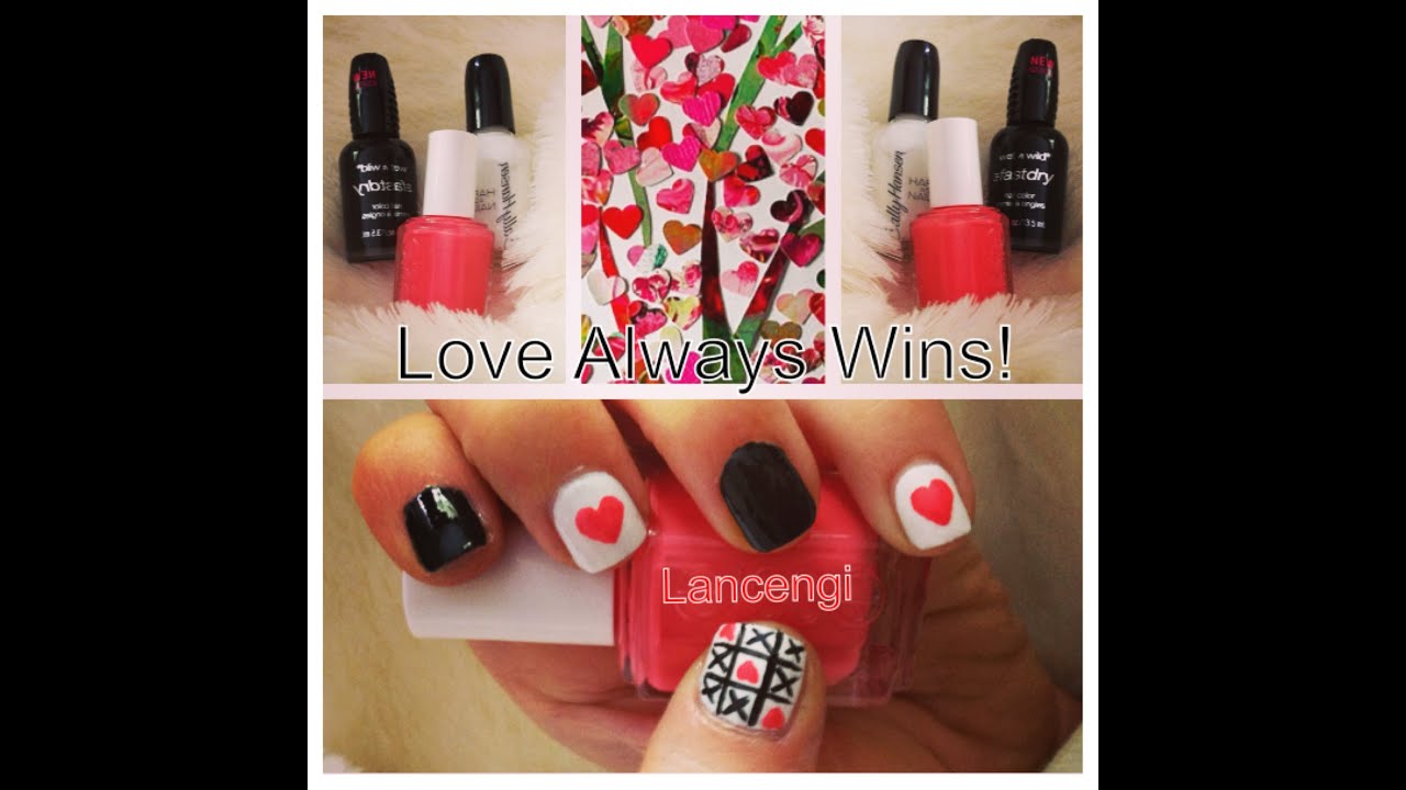 Easy Nail Art Designs For Beginners -"Love Always Win" Valentine's Day Nails Mani