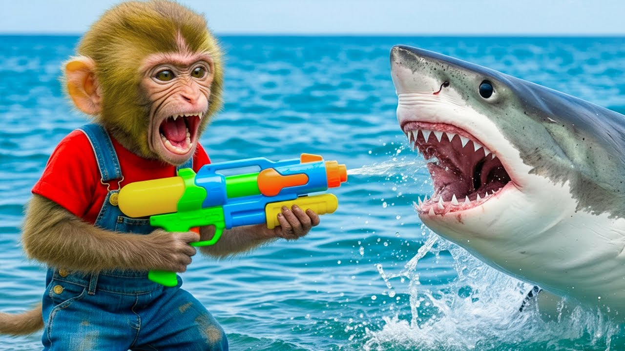 Monkey Nana 🐵 Attacked by Giant Shark 🦈💥 | Coco Monkey Shocked 😲 | Monkey Life 🐒