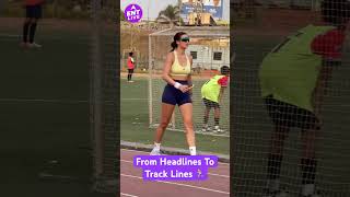 Natasa brings full power, focus and fitness goals energy to the track in her sporty off-duty avatar