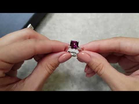 Ring with rare Malawi rhodolite 3.46 ct  in 18K white gold Video  № 2