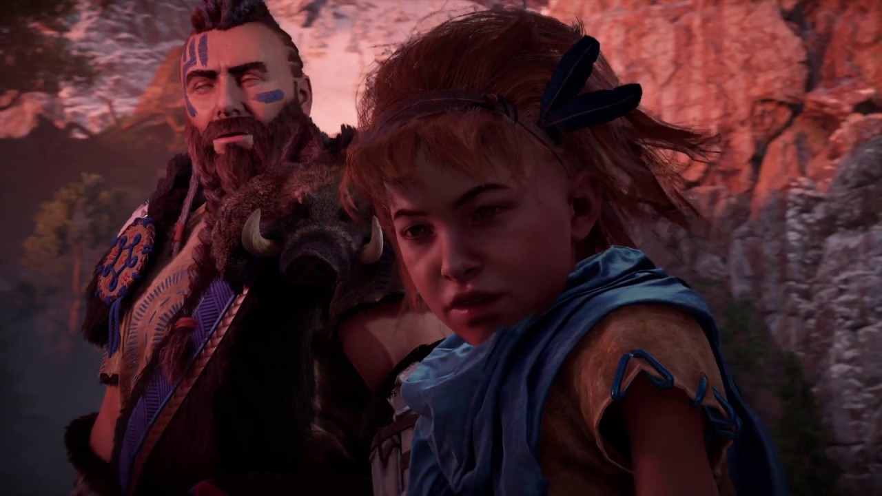 Horizon Zero Dawn - Aloy saves Teb; Bast hits Aloy with rock