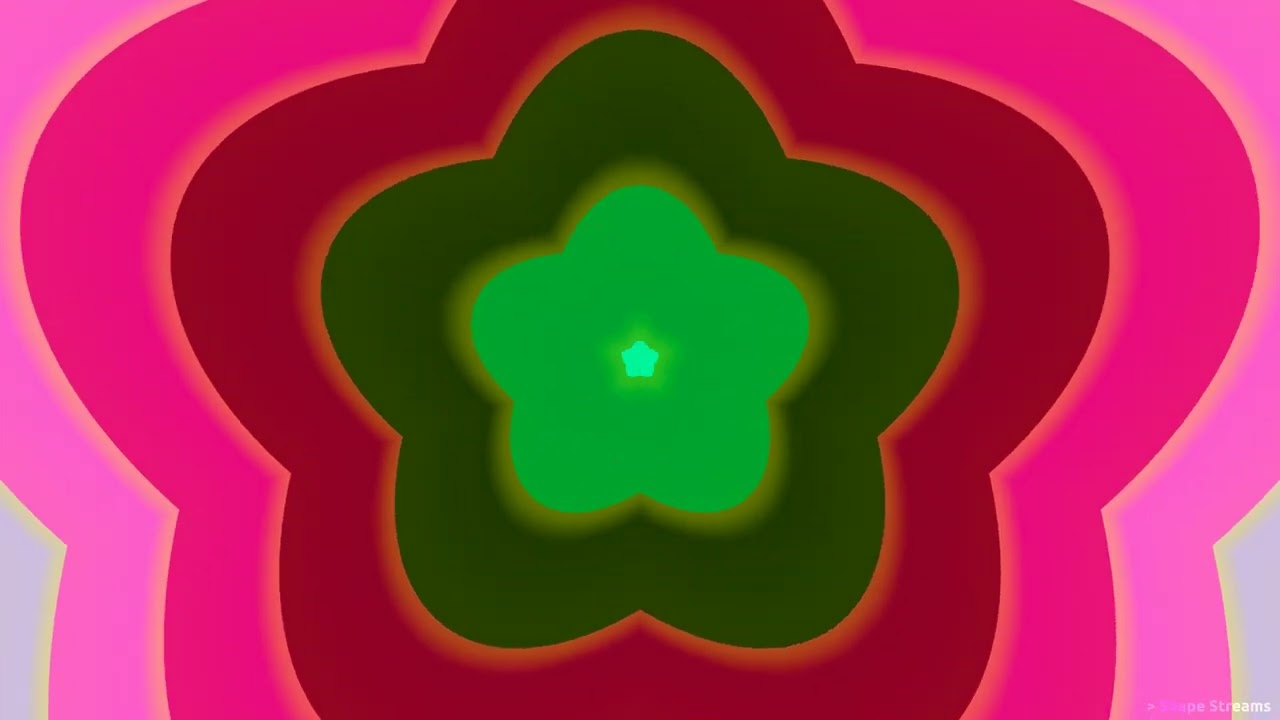 Symmetrical Star Tunnel: Shape Streams Flow, Green Pink Red Color Palette, Flower Tunnel Background