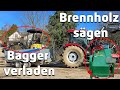 Bagger verladen und ausliefern | Brennholz sägen mit der Schrägsäge