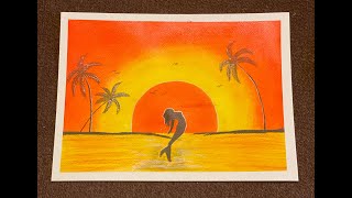 Sunset scenery with oil pastel