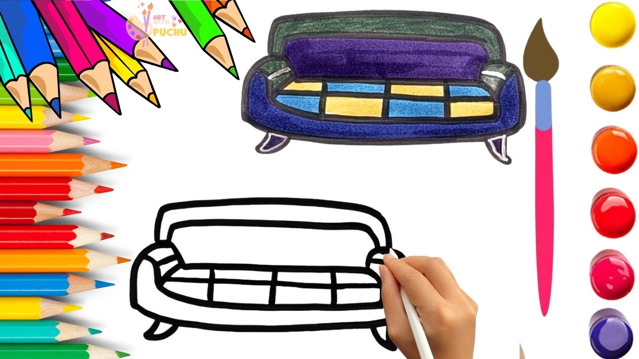 How To Draw cute Sofa Set Drawing, Painting & Coloring For Kids and Toddlers_ Child Art 🐋🌈🎨