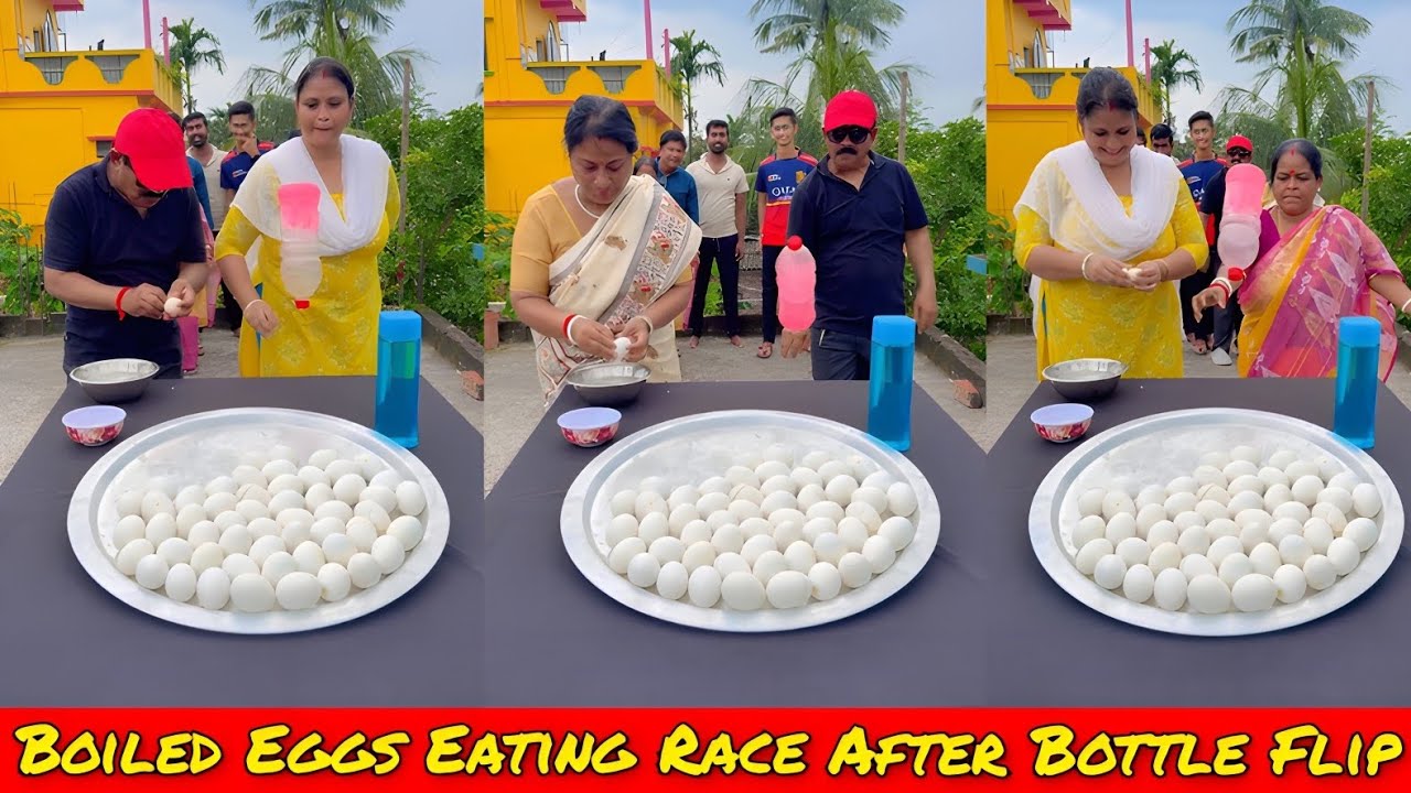 Boiled Eggs Eating Race After Bottle Flip 🤔| বোতল উল্টানো ডিম খাওয়ার চ্যালেঞ্জ😛/ SK Challenge Video