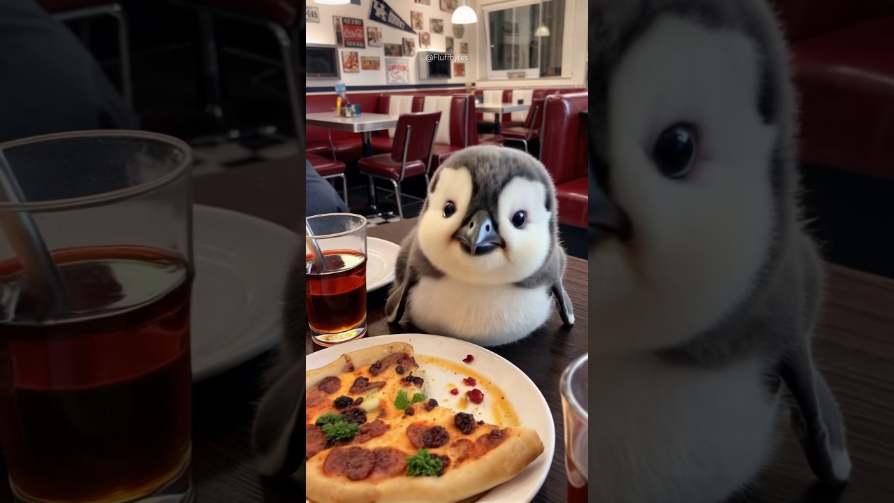 Baby penguin loves pizza🍕 