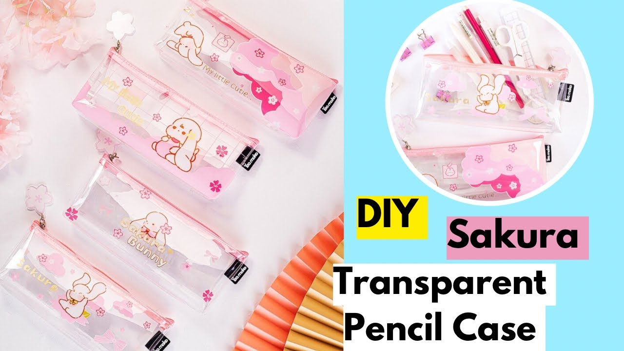 DIY Sakura Cherry Blossom clear Pencil case / How to make clear