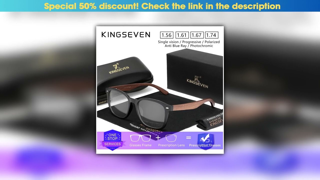 Slide KINGSEVEN Trendy Anti Blue Light Optical Lens Glasses Prescription Myopia Hyperopia Fashion S