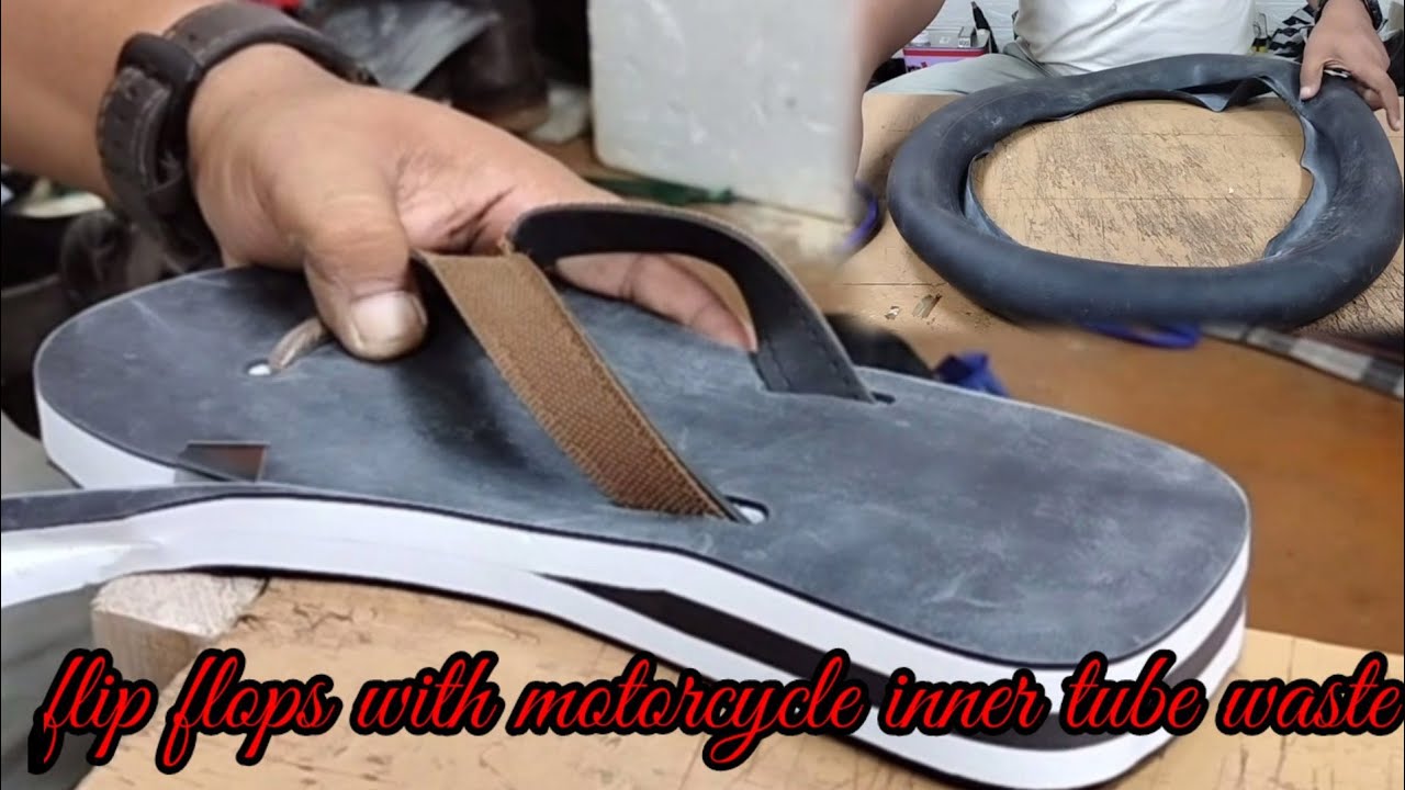 Making women's flip-flops with motorcycle inner tubes