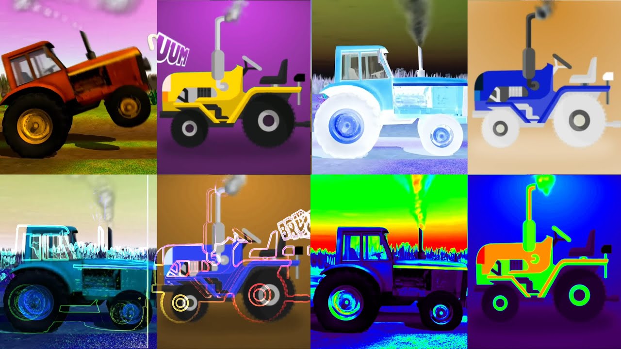 POLLITO PIO Y PULCINO PIO TRACTOR MUCHOS COLOR INVERSO COMPARACIÓN DE EFECTOS DE NEÓN - TWOPARISON 2