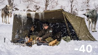 Extreme winter snow storm -40° Solo Camping 4 Days | Snowstorm Tent Inside Tent Winter Camping