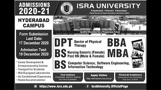 ISRA University Admissions 2020 || DPT / Nursing || BBA BS MBA || How to apply online