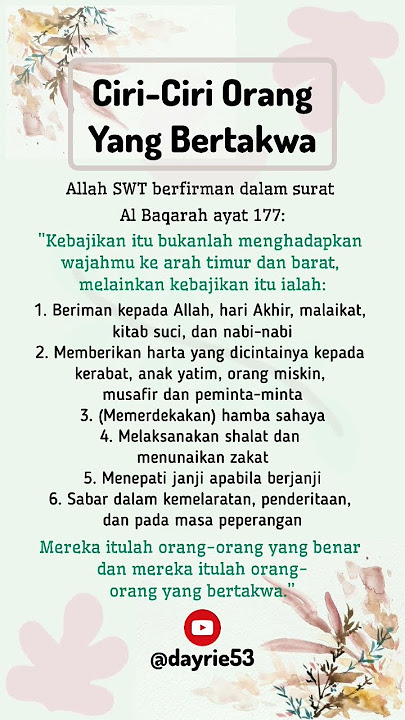 Ciri-ciri orang yang bertakwa kepada Allah SWT