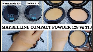 Maybelline fit me compact powder shades || Warm nude 128 vs Ivory 115 || For medium to fair skintone screenshot 2