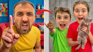 ESLEM YUSUF BABANA BÜYÜK KIŞKIRTMA!! KEDİ BABANIN ÜSTÜNE İŞEDİ!! BABAN BİZİ EVDEN KOVDU!! 