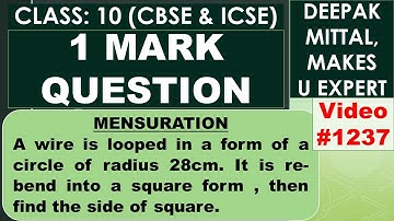 wire is looped in form of circle of radius 28cm it is bend into square find side of square I surface