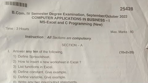 Computer Application In Business -1 B.com 6th Semester Question Paper Year 2022 Bijapur University