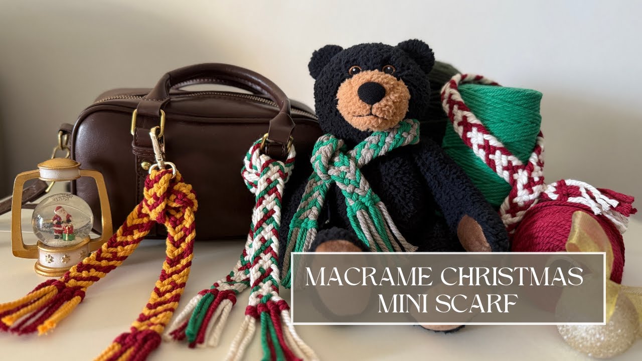 DIY Macrame Christmas Mini Scarf | Bag Charm | Christmas Ornament | 8 Strand Braid