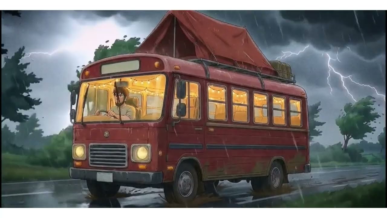 How to Cozy Family Camping in a Mobile Home |Thunder & Rainl Studio Ghibili ASMR🌧️