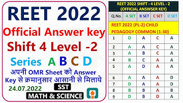 REET 2022 SHIFT 4 OFFICIAL ANSWER KEY | REET 2022 LEVEL 2 | SHIFT 4 | SST | MATH | SCIENCE