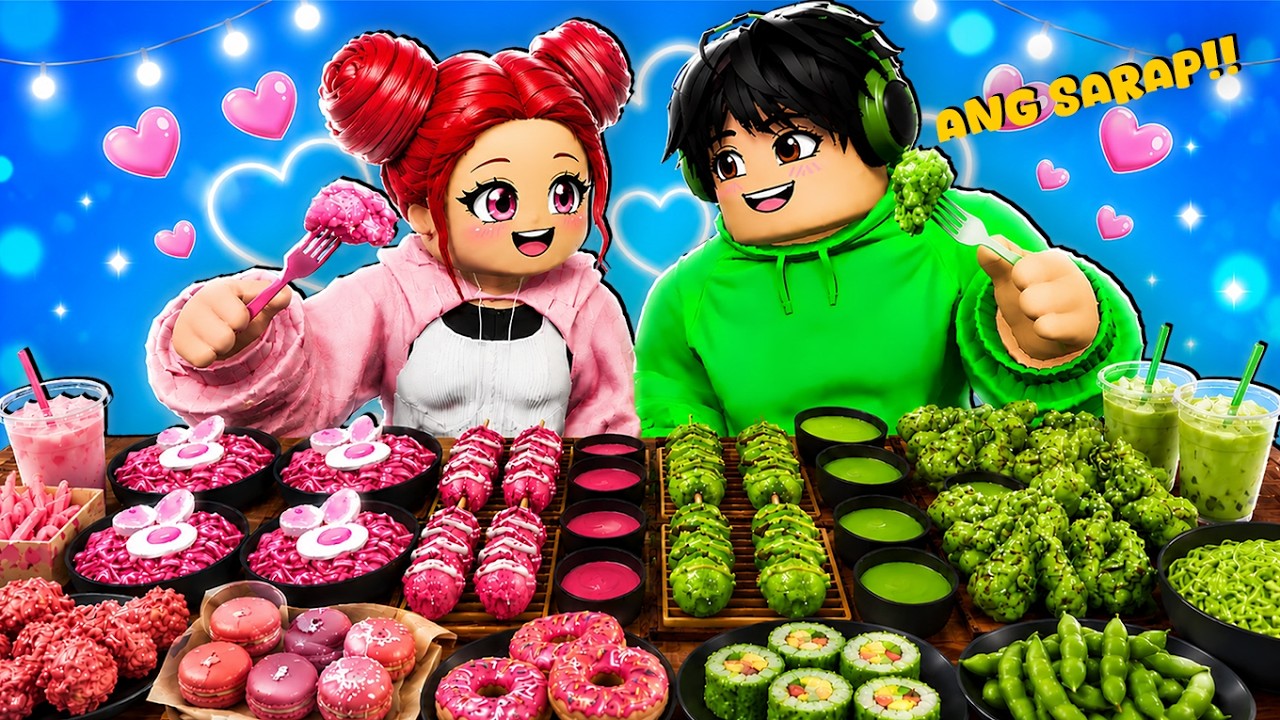 Pink and Green Only Food in MUKBANG GAME | ROBLOX 💗💚