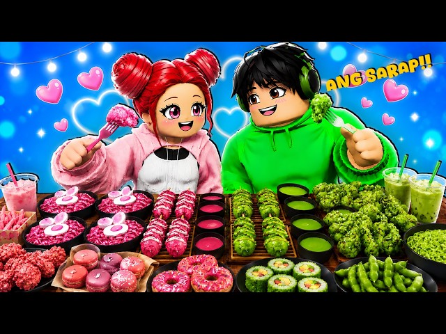 Pink and Green Only Food in MUKBANG GAME | ROBLOX 💗💚