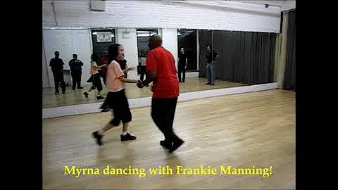 Myrna Caceres dancing with Frankie Manning in his class!