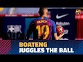 Kevin-Prince Boateng touches the ball for the first time as a Barça player
