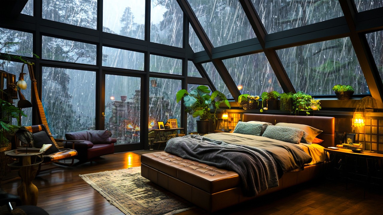 Schneller Einschlafen und Tief Schlafen 🌙 Keine Werbung | Fenster Regen & Gemütlicher Kamin