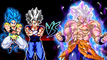 Vegito V2 OP (all form) & Gogeta V3.5 OP (all form) VS Broly DBS MUI V2 OP in Jump Force Mugen