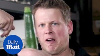 Magician chops veggies in half with playing cards screenshot 3