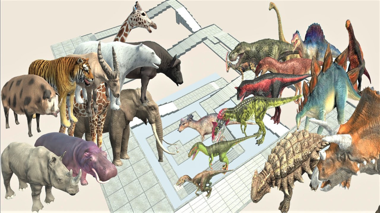 Animal vs. dinosaur speed race. Course to go up and down! | Animal Revolt Battle Simulator