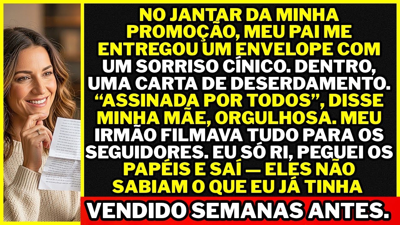 No dia da minha promoção, recebi uma carta do meu pai: “Você foi deserdada. — A família.”