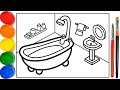 Glitter Bathroom drawing and coloring Pages For Kids | Kamar Mandi Halaman Mewarnai | Bé học tô màu